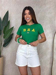 TSHIRT FEMININA ALGODÃO BRASIL BRA SILKSCREEN / VERDE BANDEIRA