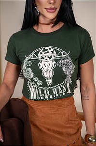 TSHIRT FEMININA ALGODÃO COUNTRY WILD WEST / VERDE MILITAR