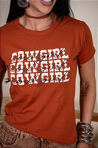 TSHIRT FEMININA ALGODÃO COUNTRY COWGIRL / TERRA COTA