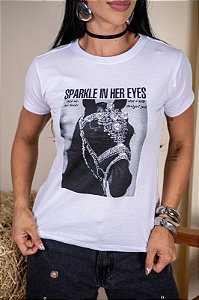 TSHIRT FEMININA ALGODÃO COUNTRY CAVALO PONTOS DE LUZ / BRANCA