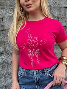 TSHIRT FEMININA ALGODÃO TULIPA STRASS / PINK