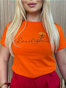 TSHIRT FEMININA ALGODÃO BORDADA RESILIENCIA / LARANJADA