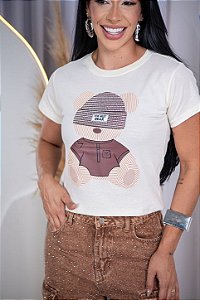TSHIRT FEMININA ALGODÃO URSO TED / OFFWHITE