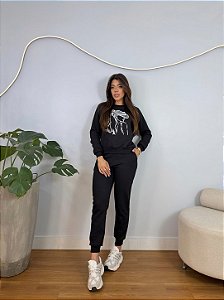 CONJUNTO MOLETOM COMFORT COUNTRY MULHER CHAPEU STRASS/ PRETO