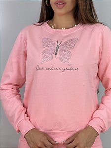 CONJUNTO MOLETOM COMFORT BORBOLETA APLICAÇÃO / ROSA BEBE