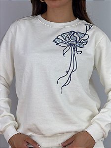 CONJUNTO MOLETOM COMFORT FLOR LATERAL AZUL STRASS / OFFWHITE