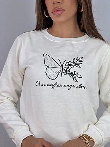 CONJUNTO MOLETOM COMFORT ORAR, CONFIAR E AGRADECER / OFFWHITE