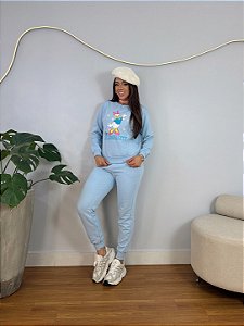 CONJUNTO MOLETOM COMFORT MARGARDIDA / AZUL BEBE