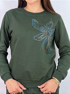 CONJUNTO MOLETOM COMFORT FLOR LATERAL / VERDE MILITAR