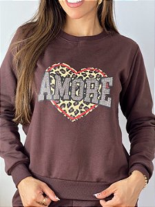 CONJUNTO MOLETOM COMFORT AMORE ONCINHA / MARROM