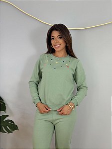 CONJUNTO MOLETOM COMFORT BORDADO CORAÇÕES / VERDE MENTA