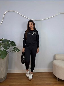 CONJUNTO MOLETOM COMFORT APLICAÇÃO LOVE / PRETO