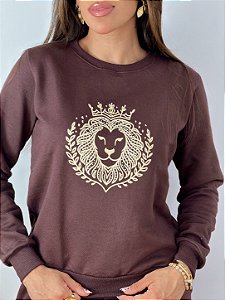 CONJUNTO MOLETOM COMFORT LEÃO STRASS / MARROM