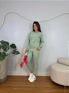 CONJUNTO MOLETOM COMFORT FLORZINHA TOTAL / VERDE MENTA