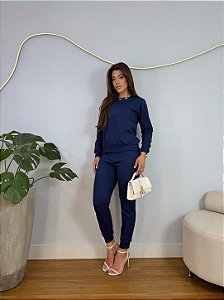 CONJUNTO MOLETOM COMFORT BORDADA BORBOLETA / AZUL MARINHO