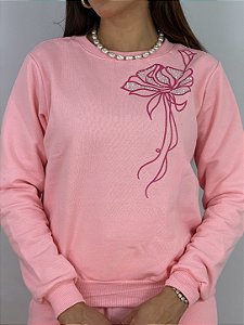 CONJUNTO MOLETOM COMFORT FLOR LATERAL / ROSA BEBE
