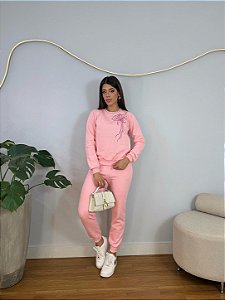 CONJUNTO MOLETOM COMFORT FLOR LATERAL / ROSA BEBE