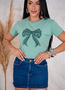 TSHIRT FEMININA ALGODÃO LAÇO / VERDE MENTA