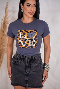 TSHIRT FEMININA ALGODÃO LOVE ONCINHA / CINZA