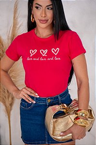 TSHIRT FEMININA ALGODÃO CORAÇÃO PEROLAS / PINK