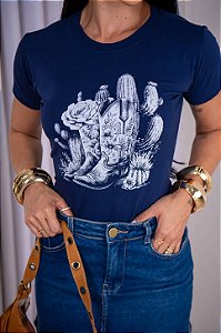 TSHIRT FEMININA ALGODÃO COUNTRY BOTAS TEXANAS / AZUL MARINHO