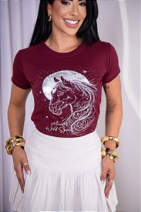 TSHIRT FEMININA ALGODÃO COUNTRY CAVALO LUA / MARSALA