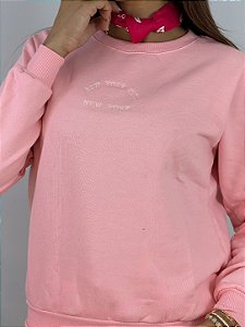 BLUSA MOLETOM COMFORT BORDADO NEWN YORK / ROSA BEBE