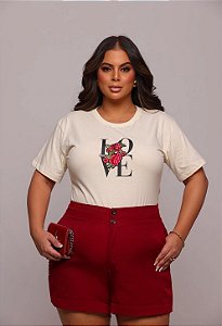 TSHIRT PLUS SIZE FEMININA LOVE APLICAÇÃO / OFFWHITE