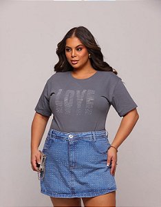 TSHIRT PLUS SIZE FEMININA LOVE / CINZA CHUMBO
