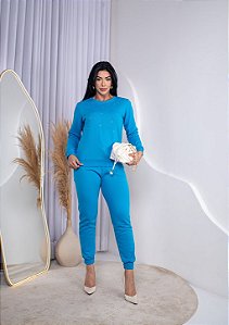 CONJUNTO MOLETOM COMFORT BORDADO LACINHOS / AZUL ROYAL