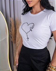 TSHIRT FEMININA ALGODÃO FÉ PONTOS DE LUZ / BRANCA