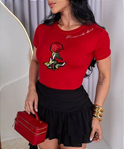 TSHIRT FEMININA ALGODÃO FLORESCA ONDE ESTIVER / VERMELHA