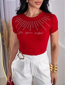 TSHIRT FEMININA ALGODÃO ORE, ESPERE, CONFIE / VERMELHA
