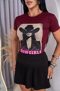 TSHIRT FEMININA ALGODÃO COUNTRY COWGIRLS CHAPEU / MARSALA
