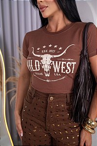 TSHIRT FEMININA ALGODÃO COUNTRY WILD WEST / CHOCOLATE