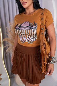 TSHIRT FEMININA ALGODÃO COUNTRY COWBOY CHAPEU / CARAMELO