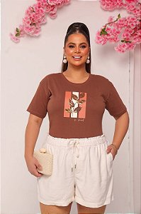 TSHIRT PLUS SIZE FEMININA RAMO ALTO RELEVO / CHOCOLATE