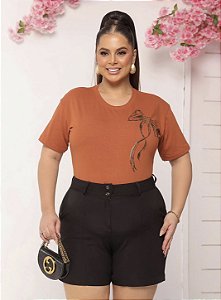 TSHIRT PLUS SIZE FEMININA LAÇO NA LATERAL / TERRA COTA