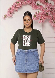 TSHIRT PLUS SIZE FEMININA BRILHE / VERDE MILITAR