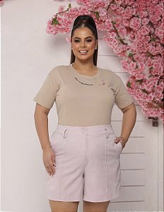 TSHIRT PLUS SIZE FEMININA BORDADO JESUS ME FEZ FLORESCER / NUDE