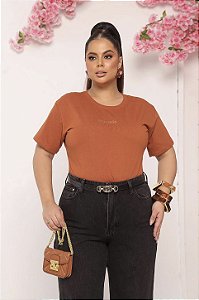 TSHIRT PLUS SIZE FEMININA GRATIDÃO / TERRA COTA