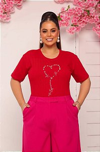 TSHIRT PLUS SIZE FEMININA FÉ, AMOR , TERÇO / VERMELHO