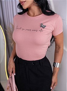 TSHIRT FEMININA ALGODÃO PERMITA - SE VOAR MAIS ALTO / ROSA SECO