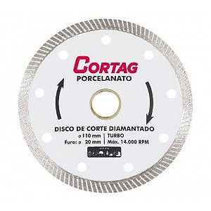 Disco Diamantado Porcelanato Seco 110mm / Furo de 20mm Cortag