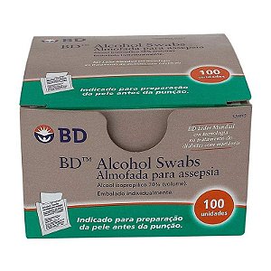 Álcool Swabs BD Almofada Para Assepsia Com 100 Unidades