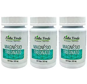 Kit 3 Magnésio Treonato 500 mg 120 caps - Ninho Verde