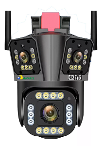 Câmera Segurança Wifi 3 Lentes Tripla 8mp Zoom 10x Preta
