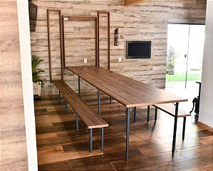 Conjunto Mesa Dobrável 19 Lugares (4 metros) + Bancos