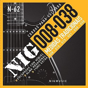 Jogo de Cordas Para Guitarra Nig 08 038 N62 Nickel Wound