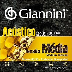 Jogo De Cordas Para Viola Caipira Giannini Tensão Média Bronze 65/35 GESVAM (Cebolão em Ré)